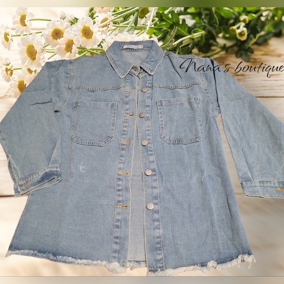 Soft🔥Blue Jean Top With Raw Edge - Picture 3 of 7